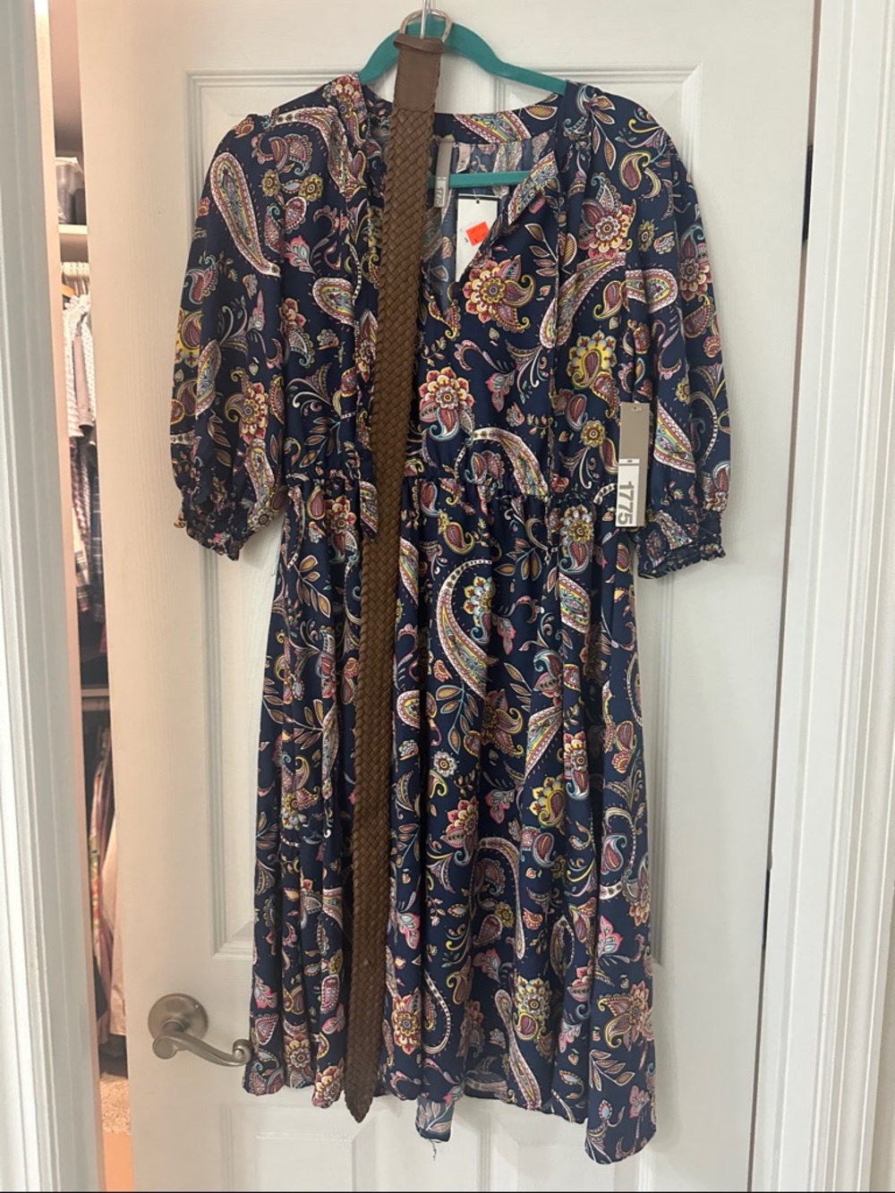 1776 Navy Paisley Mini Dress with Puff Sleeves
